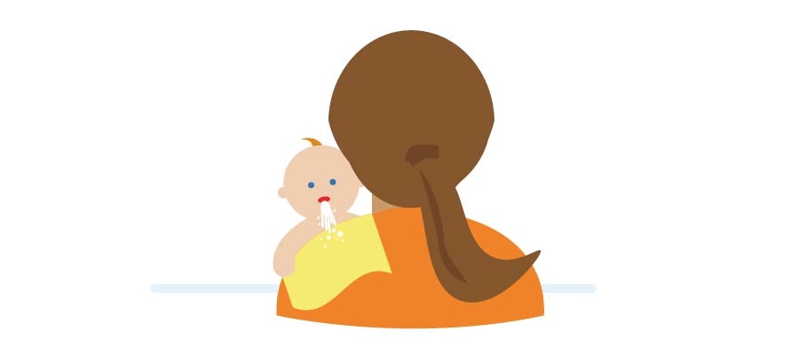 Salud del bebé - ilustración madre y su bebé vómitos